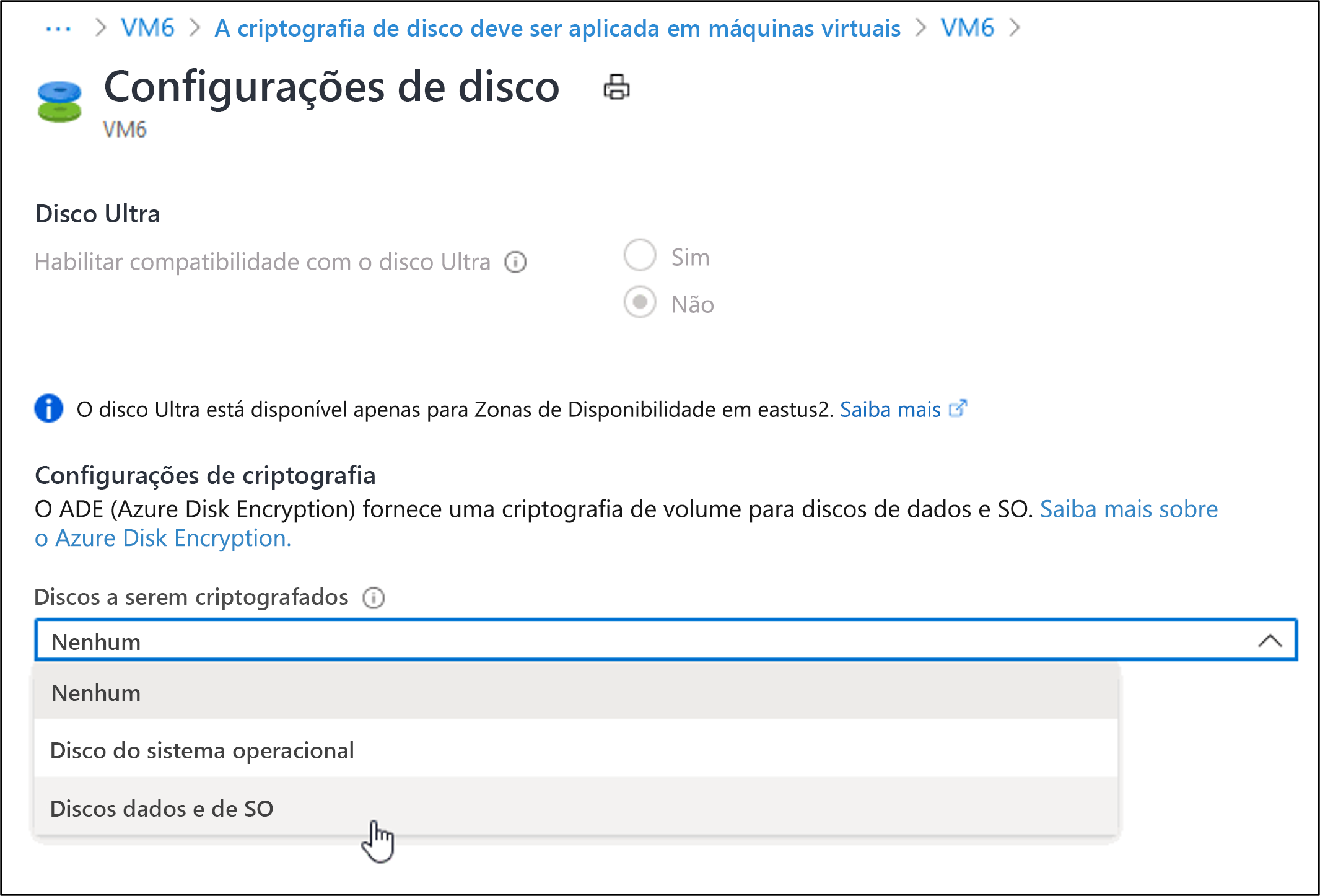 Captura de ecrã a mostrar como ativar a encriptação a partir do separador Segurança.