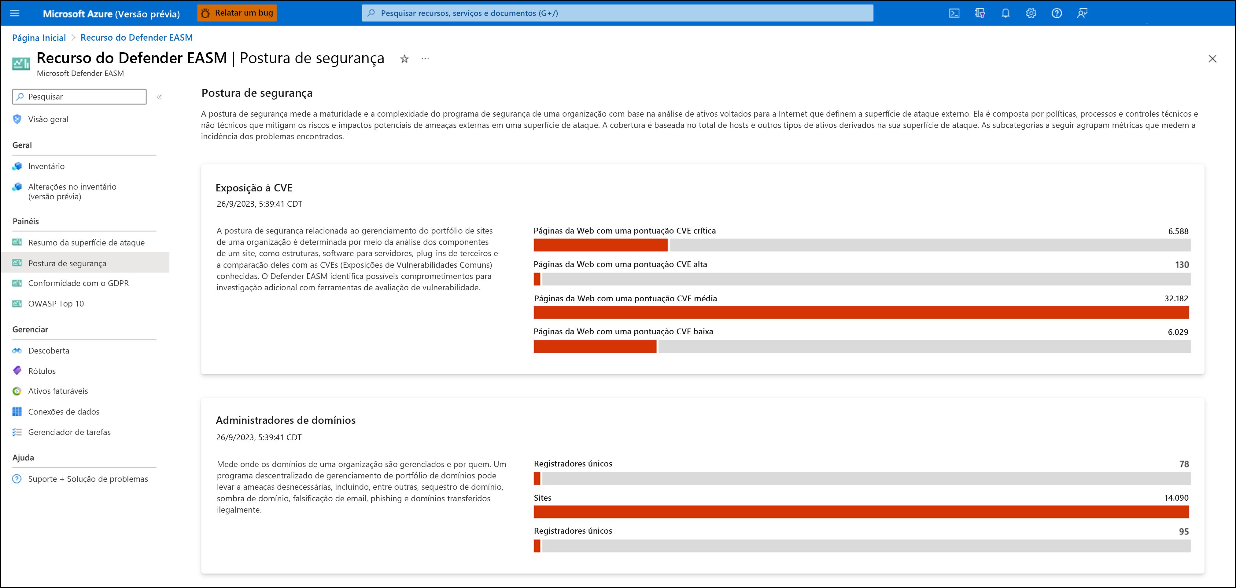 Screenshot showing the Microsoft Defender External Attack Surface Management Security posture page.