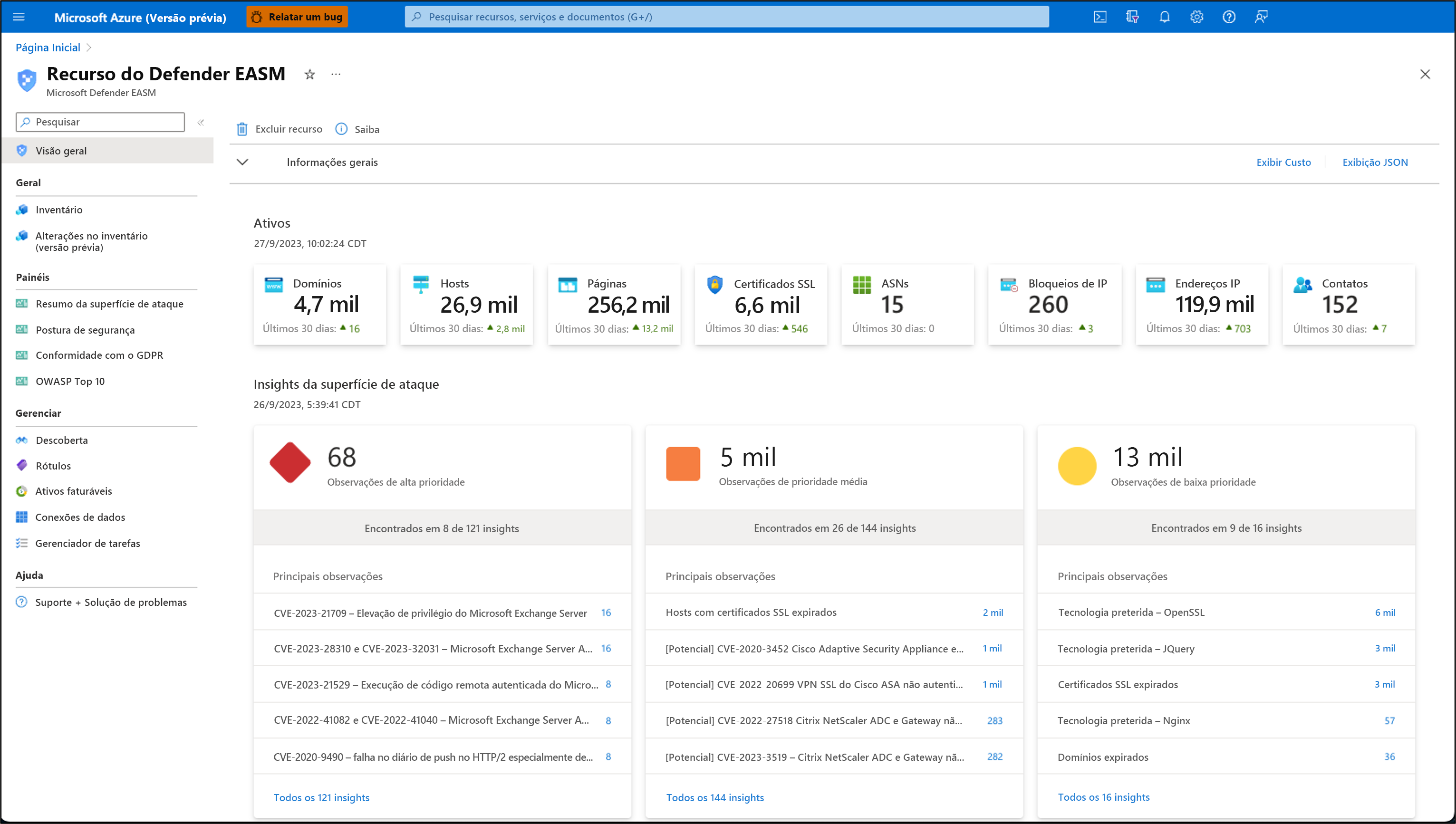 Screenshot showing the Microsoft Defender External Attack Surface Management dashboard.