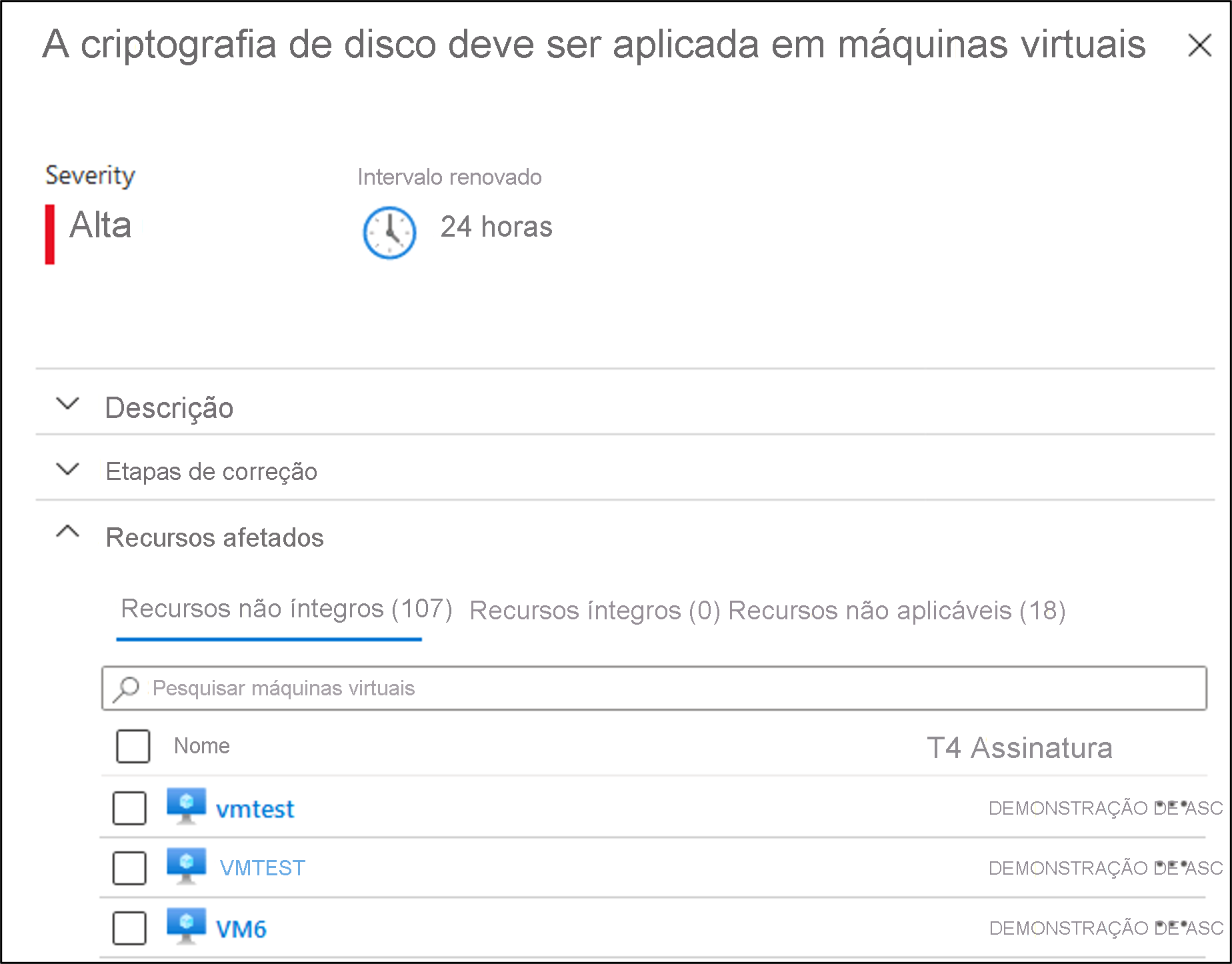 Captura de tela mostrando que a criptografia de disco deve ser aplicada em máquinas virtuais.