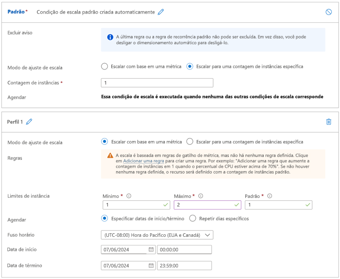 The condition page for an App Service Plan showing the default scale condition.