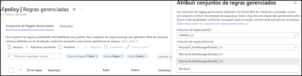 Screesnhot mostrando um exemplo de como atribuir conjuntos de regras gerenciadas.