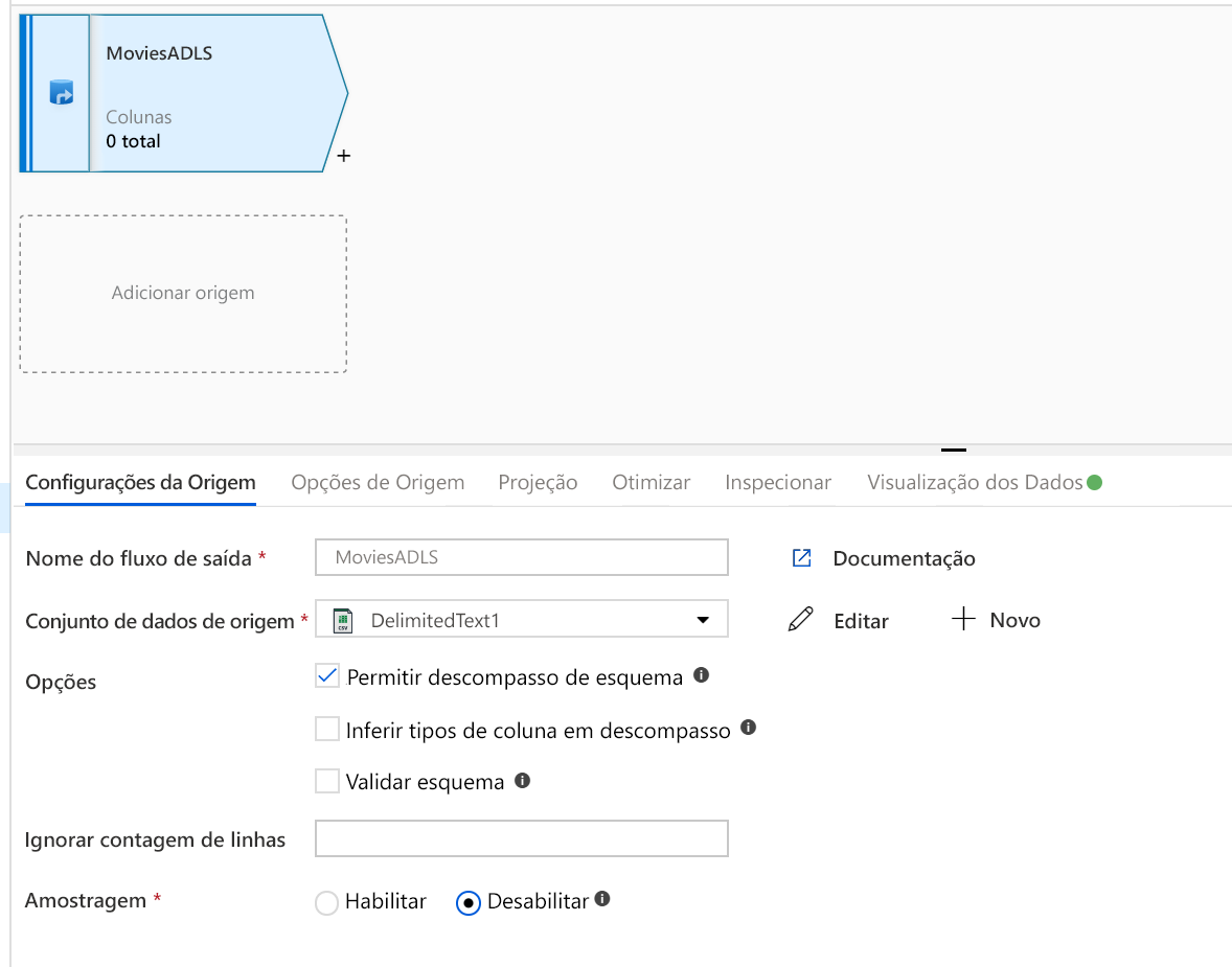 Adicionando dados de origem ao fluxo de dados de mapeamento