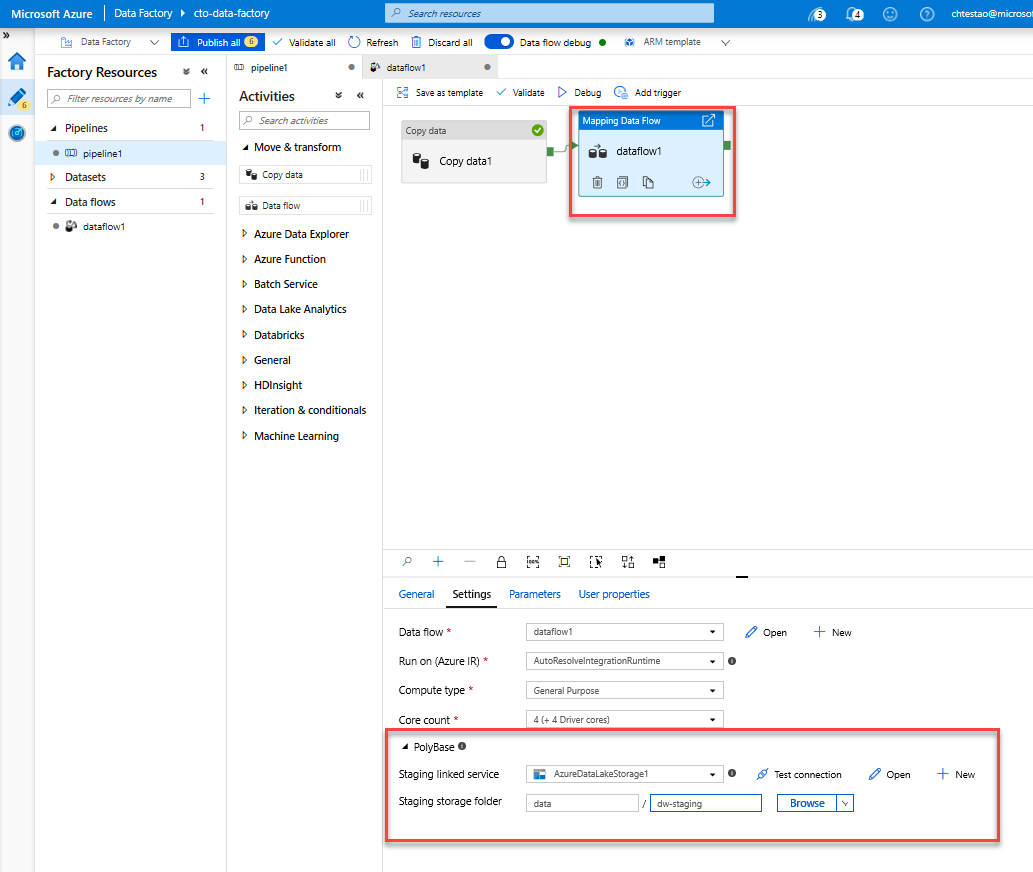 Configuração do PolyBase no Azure Data Factory