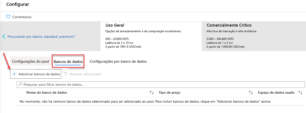 Adicionando um banco de dados a um pool elástico no portal do Azure