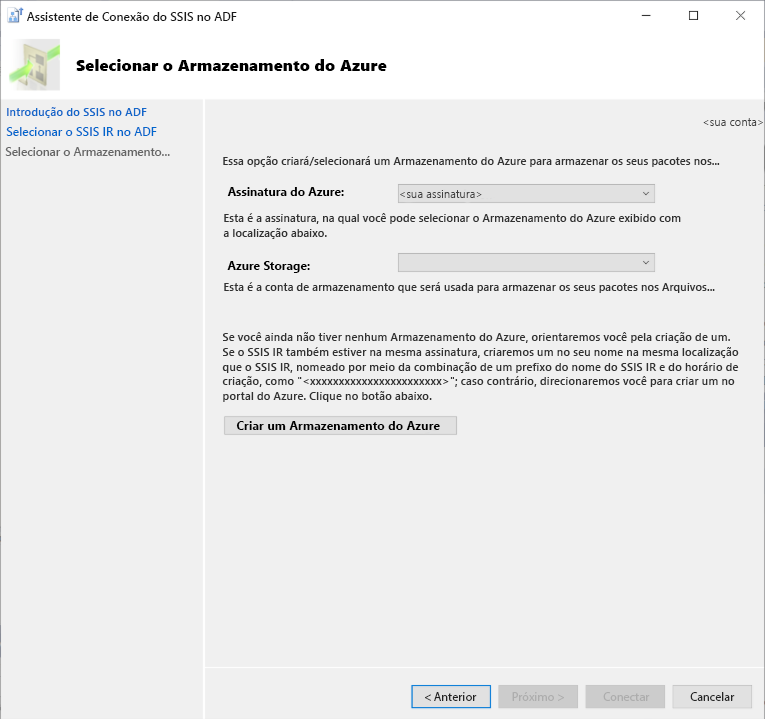 Selecione o Armazenamento do Azure