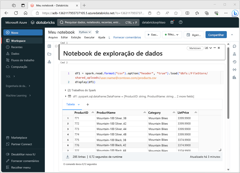 Portal do Azure Databricks