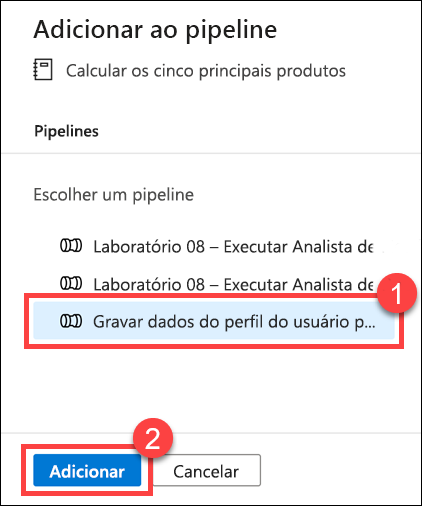 O pipeline está selecionado.