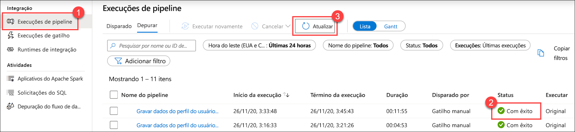 A execução do pipeline foi bem-sucedida.