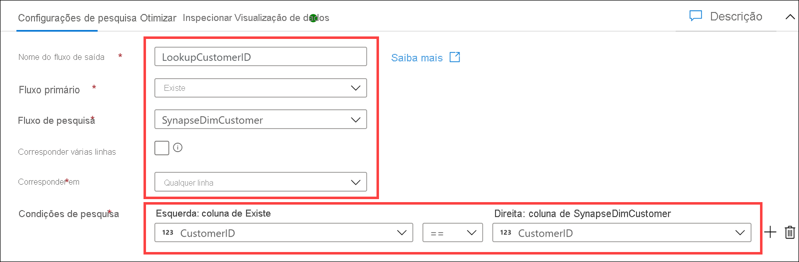 O formulário Configurações de pesquisa é configurado conforme descrito.