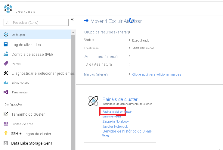 Acessando o Apachi Ambari a partir do portal do Azure