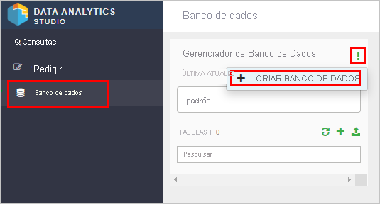 A screenshot of the Create Database button in the Data Analytics Studio application