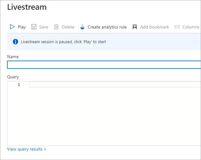 Captura de tela que mostra a página de criação de transmissão ao vivo no Microsoft Sentinel.