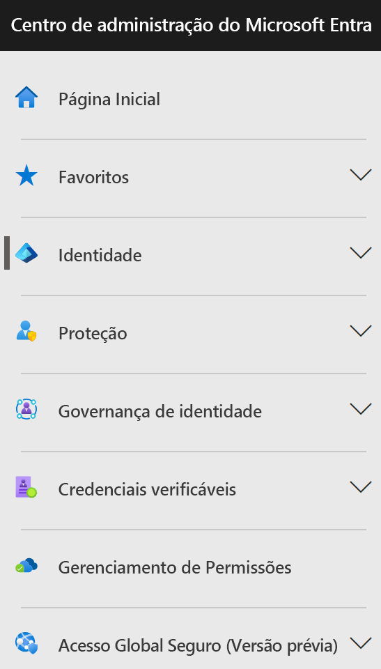 Captura de ecrã do menu do portal do Azure com o Microsoft Entra ID selecionado.