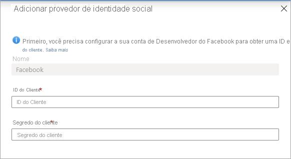 Captura de ecrã da página Adicionar fornecedor de identidade social. Escolha o seu fornecedor de redes sociais.