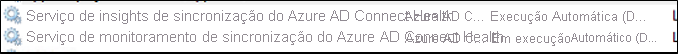 Screenshot of the running Microsoft Entra Connect Health for Sync services on the server.