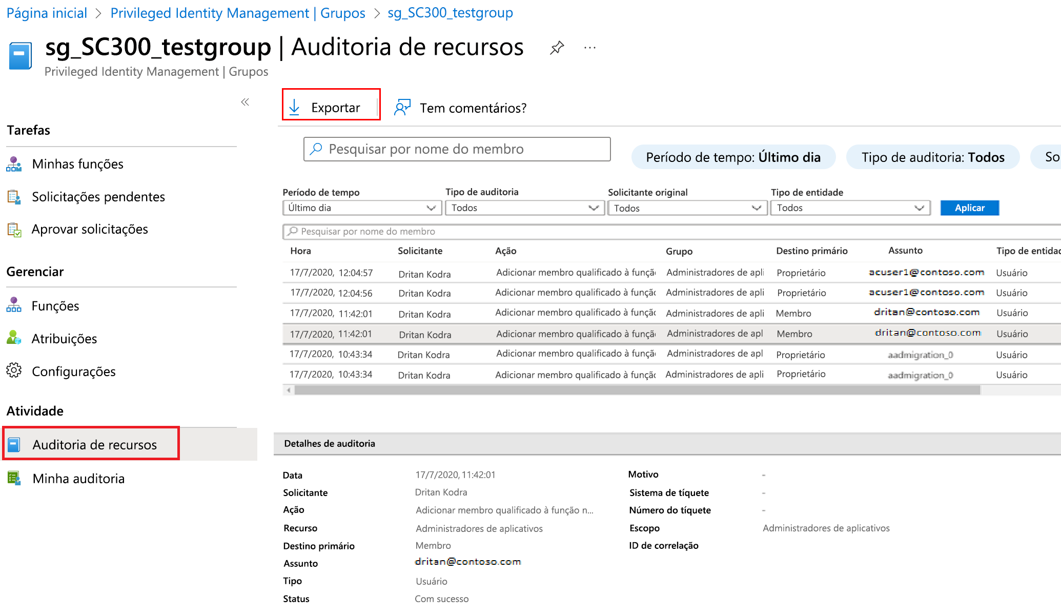 Screenshot of the Resource audit list with the available filters displayed.