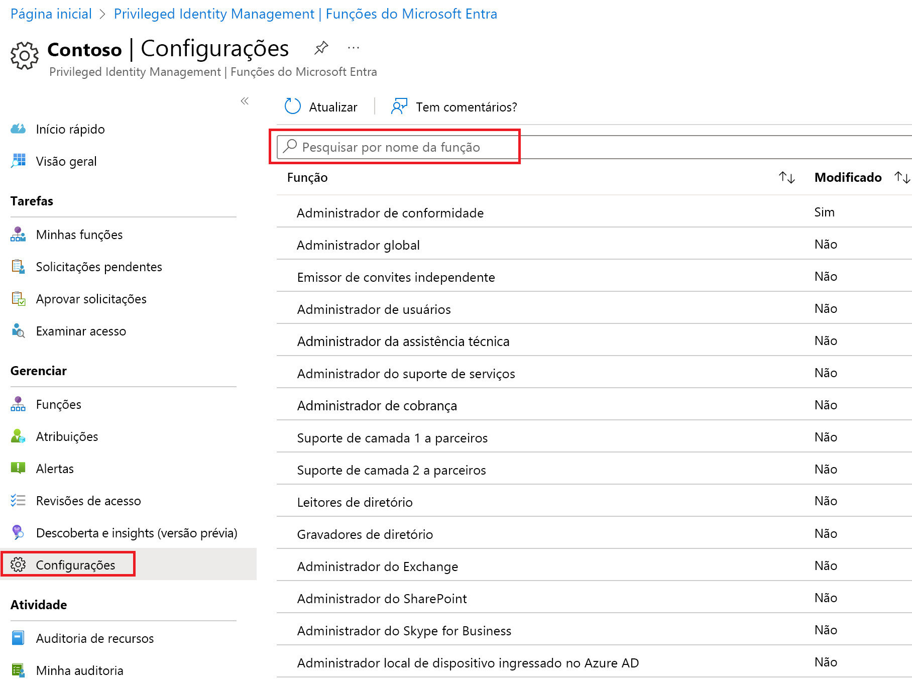 Screenshot of the Microsoft Entra roles page with the Settings menu highlighted.