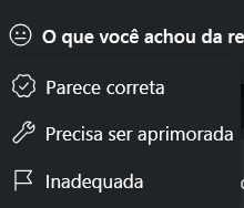 Captura de tela mostrando as opções para fornecer feedback para cada prompt.