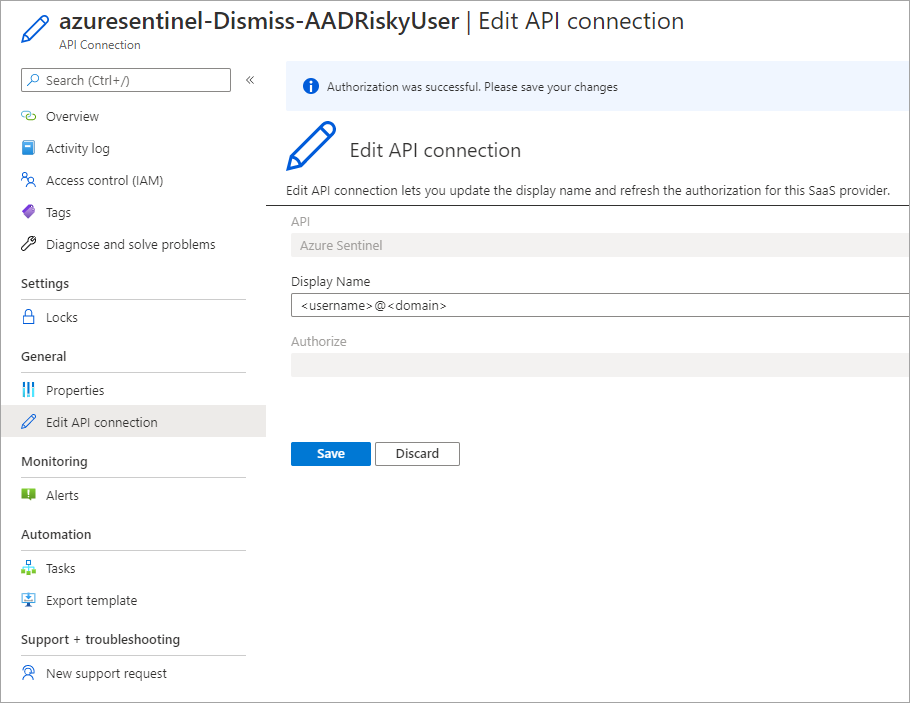 Captura de ecrã a mostrar a autorização da ligação de API.