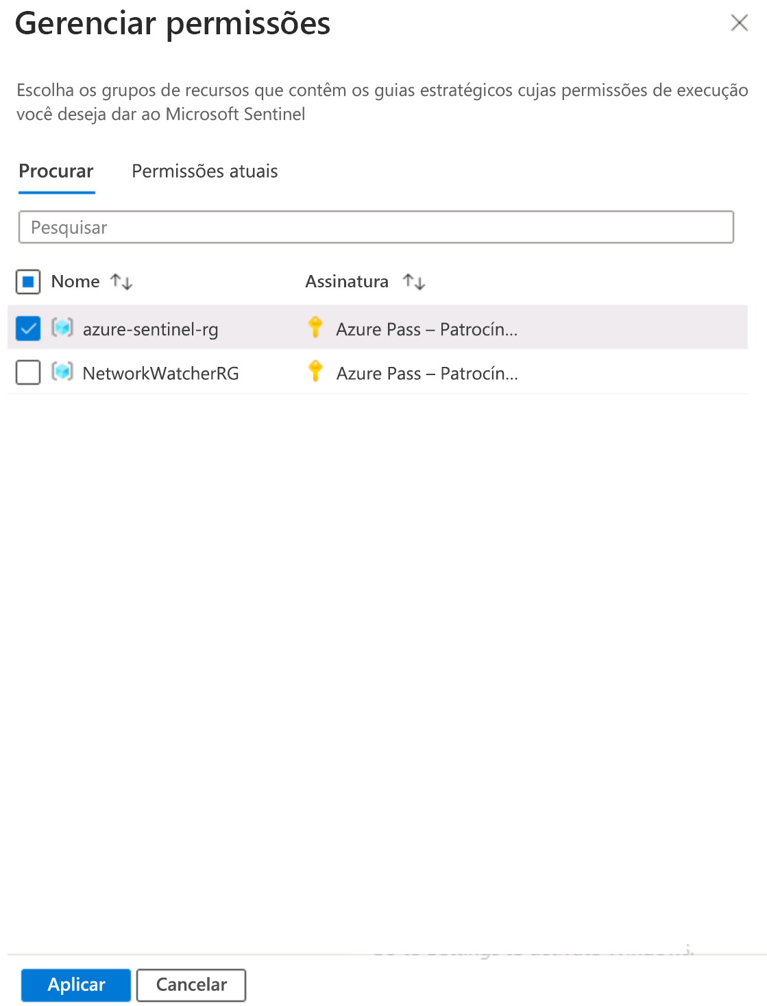 Captura de ecrã da página Microsoft Sentinel Playbook Manage permissions.