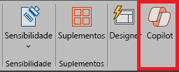 Captura de tela do ícone do Copilot na faixa de opções do PowerPoint.