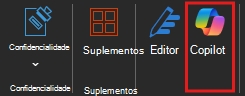 Captura de tela do ícone do Copilot na faixa de opções do Word.