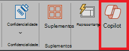 Captura de tela do ícone do Copilot na faixa de opções do PowerPoint.