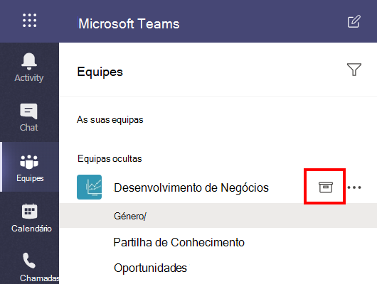 Captura de ecrã do ícone de uma equipa arquivada.