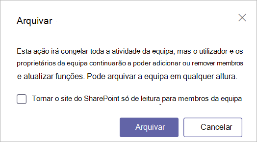  Captura de ecrã a mostrar a mensagem de arquivo do Teams.