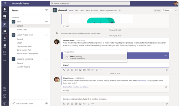 Captura de tela mostrando canais e chat na plataforma do Microsoft Teams.