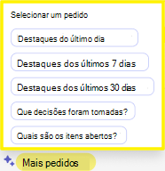 Captura de tela mostrando o prompt resumido do Copilot no Teams Chat.