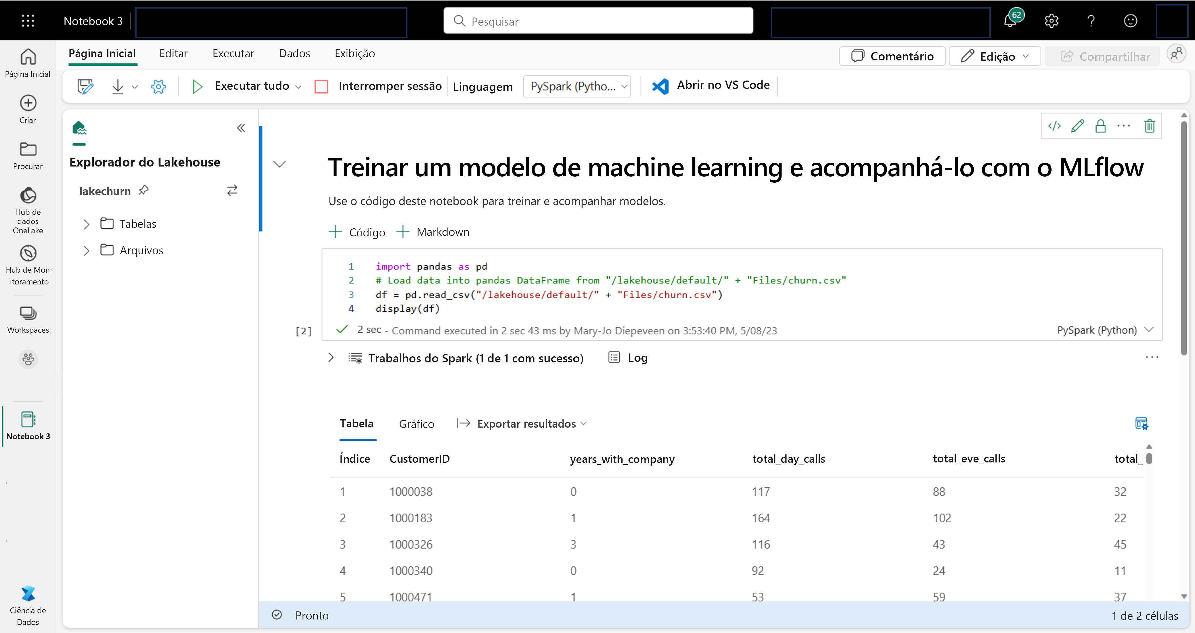 Screenshot of a notebook in Microsoft Fabric.