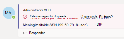 Captura de tela da notificação de mensagem Bloqueada no Microsoft Teams.