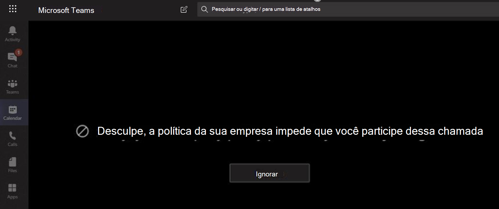 Captura de tela mostrando o usuário bloqueado da reunião.