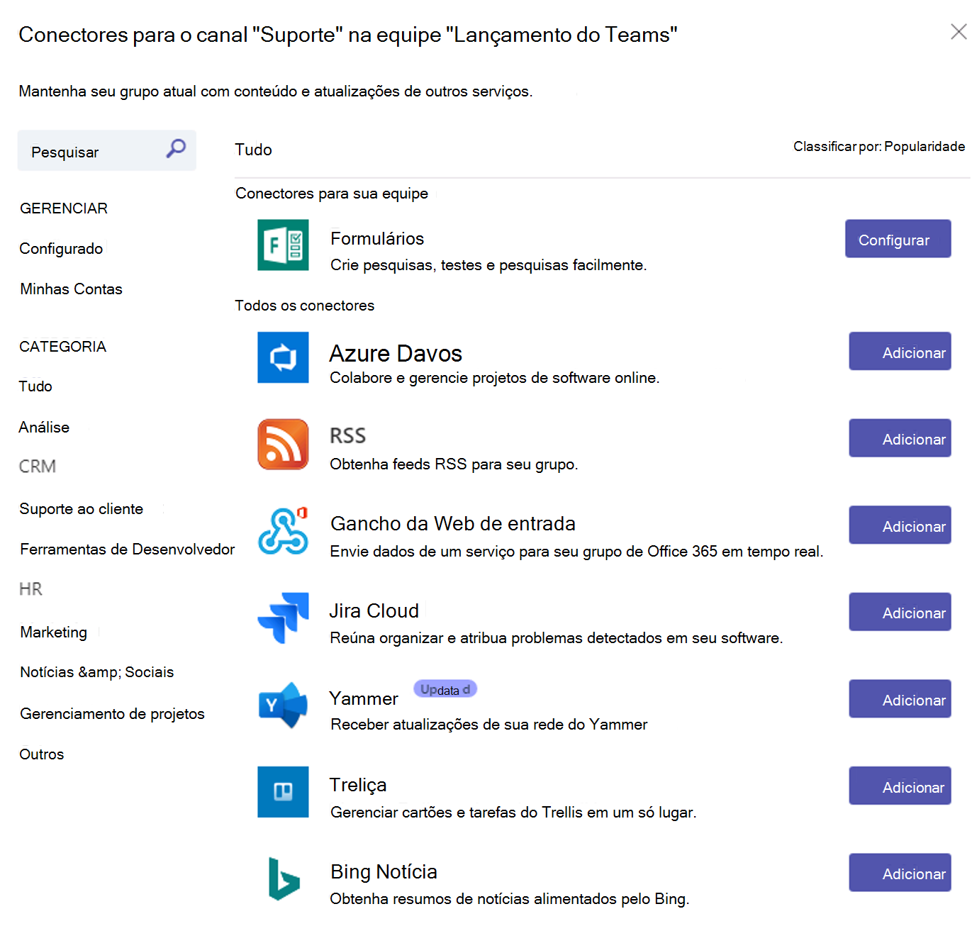 Screenshot of connectors page.