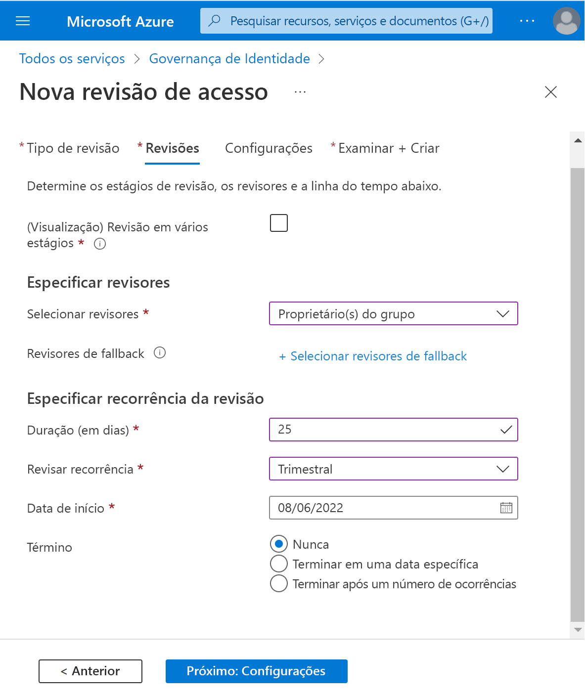 Nova revisão de acesso