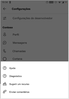 Opção de comentários no cliente móvel do Teams