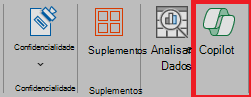 Captura de tela do ícone do Copilot na faixa de opções do Excel.