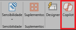 Captura de tela do ícone do Copilot na faixa do PowerPoint.