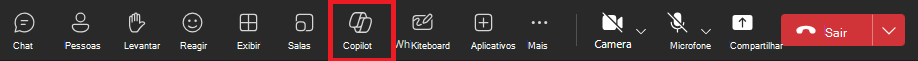 Captura de tela do ícone do Copilot em uma reunião do Teams.