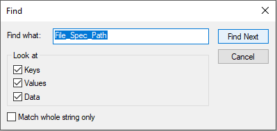 Captura de tela do caminho File_Spec_Path na caixa de localização do quê.