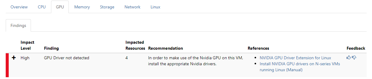 Captura de tela da guia GPU do Relatório do PerfInsights.