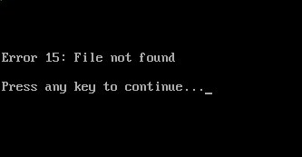 Captura de tela do arquivo de erro 15 do grub não encontrado.