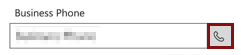 Captura de tela que mostra o ícone de chamada telefônica ao lado do número do contato, conta ou lead.