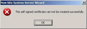 Captura de tela da mensagem de erro O certificado autoassinado não pode ser criado com sucesso.