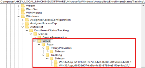 A captura de tela mostra o conteúdo da chave de configuração.