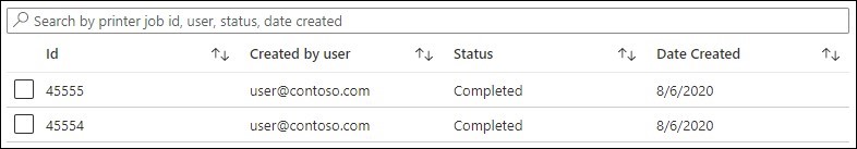 Uma captura de tela do Portal de Administração mostrando a nova caixa de pesquisa na página Impressoras.