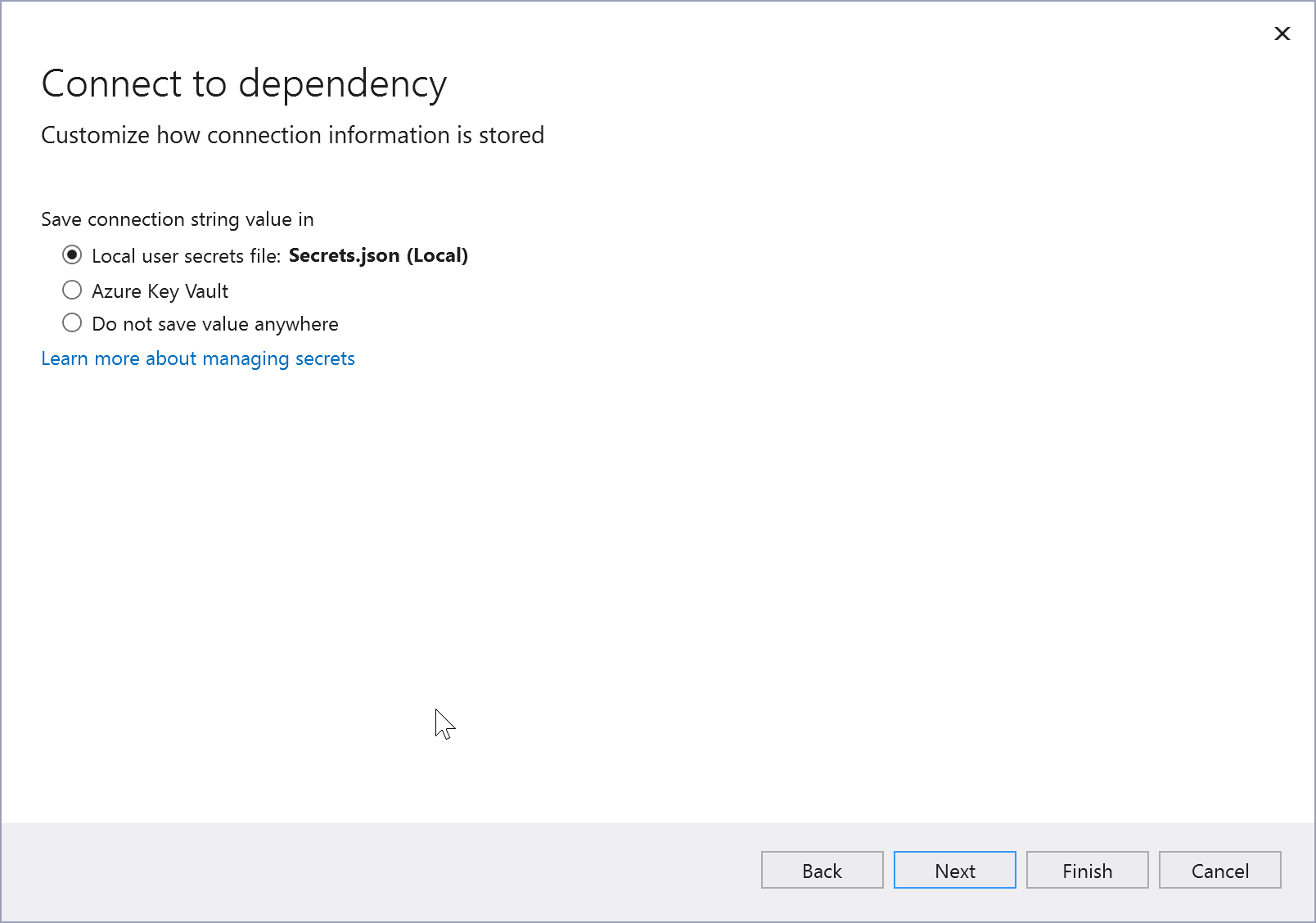 Captura de tela mostrando configurações adicionais com opções para armazenar a configuração de conexão.