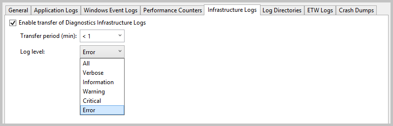 Logs de infraestrutura de diagnóstico